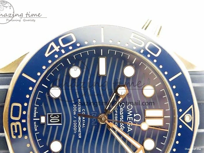 0322 2018 Seamaster Diver 300M RG Blue Ceramic VSF 1:1 Best Edition Blue Dial on Blue Rubber Strap A WeatherProof 7914